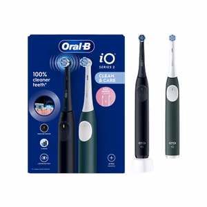 Oral-B Electric Toothbrush, Duo pack iO2 Series Rechargeable For adults Number of brush heads included 2 Number of teeth brushing modes 3 Night Black and Green Forest