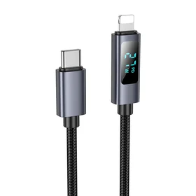 Kabelis USB C į Lightning Hoco PD 27W su ekranu 1 m X112 juodas