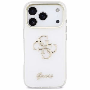 Guess IML 4G Script Metal Dėklas for iPhone 17 Pro - baltas