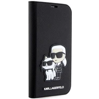 Karl Lagerfeld KLBKP14LSANKCPK iPhone 14 Pro 6.1" knygos tipo dėklas juodas Saffiano Karl & Choupette