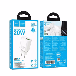 Įkroviklis Hoco N61 (1xUSB-C;1xUSB 20W) baltas