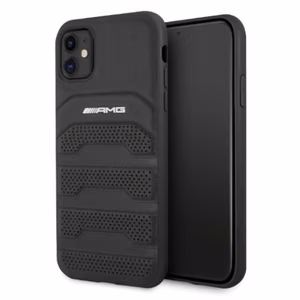 AMG AMHCN61GSEBK iPhone 11 6.1 "juodas / juodas kietas dėklas odinis su įspaustomis linijomis