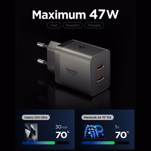 Spigen Essential EE472EU-GAN 2 jungčių 47 W sieninis įkroviklis – tamsiai pilkas