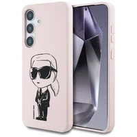 Karl Lagerfeld silikoninis grafiti Ikonik logotipas su magnetiniu Samsung Galaxy S25 dėklas rožinis