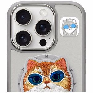 AmazingThing Nimmy Glasses Cool Cat MagSafe dėklas telefonui iPhone 16 Pro Max – pilkas