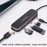 USAMS Adapter HUB 2xUSB + USB-C + HDMI + Micro SD+SD juodas SJ575HUB01 (US-SJ575)