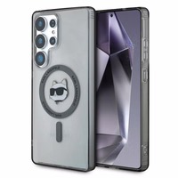 Karl Lagerfeld mygtukinis Choupette Head atspausdintas logotipas Magnētinis Samsung Galaxy S25 Ultra dėklas juodas