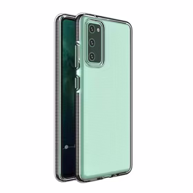 Dėklas telefonui Spring Case – skaidrus TPU gelio dėklas su spalvingu rėmeliu, skirtas Samsung Galaxy A02s EU – juodas