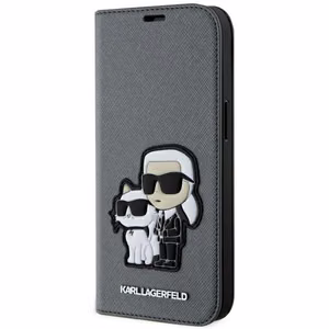 Karl Lagerfeld KLBKP14SSANKCPG iPhone 14 6.1" чехол-книжка серебряный/серебряный Saffiano Karl & Choupette