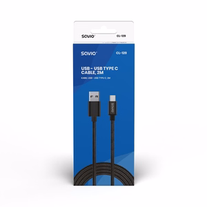 Savio CL-129 USB kabelis 2 m USB 2.0 USB A USB C Juoda