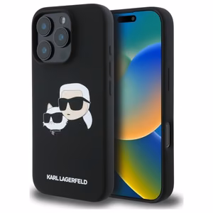 Karl Lagerfeld silikoninis Magnetinis dėklas telefonui iPhone 16 Pro su galvų atvaizdais - juodas