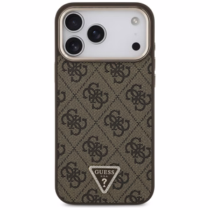 Guess PU Leather 4G Strass Triangle Logo Gold Frame MagSafe dėklas Apple iPhone 18 Pro Max, rudas
