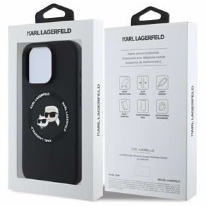 Karl Lagerfeld KLHMP16XSKCHTCK iPhone 16 Pro Max 6.9" kietasis silikoninis dėklas telefonui su Karl & Choupette spauda ir Magnetine MagSafe funkcija, juodas