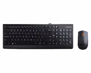 Lenovo 300 проводной комплект клавиатура+мышь USB QWERTY, чёрный