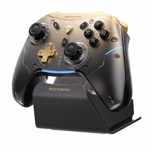 Беспроводной игровой контроллер Machenike G5Pro Flagship с гироскопом, зарядной станцией и переназначением кнопок, чёрный и золотой