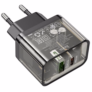 Įkroviklis telefonui Hoco USB A + USB C QC3.0 PD 3A 20W N34 skaidrus
