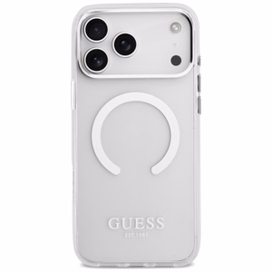 Guess Metal Outline Magnetinis dėklas telefonui iPhone 17 Pro Max - sidabrinis