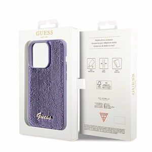 Guess Sequin Script Metal dėklas telefonui iPhone 14 Pro Max – violetinis