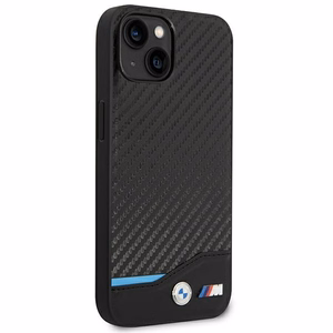Dėklas BMW BMHCP14S22NBCK iPhone 14 6.1 - juodas odinis dėklas su anglies efektu