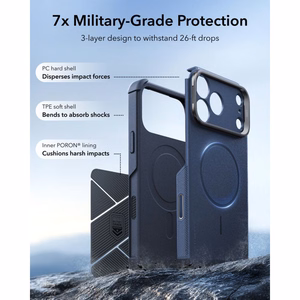 ESR Cyber Tough Kickstand MagSafe dėklas, skirtas iPhone 18 Pro / 17 Pro, tamsiai mėlynas