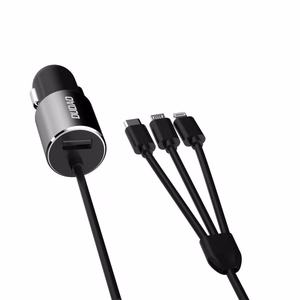 Įkroviklis automobilinis Dudao R5 (1xUSB; 3.4A) + 3in1 laidas lightning+micro+type-C juodas