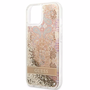 Guess GUHCP13SLFLSD iPhone 13 mini 5.4" auksinis kietas dėklas paisley skystas blizgučiai