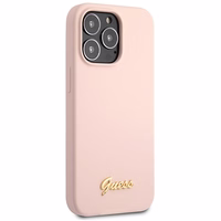 Dėklas Guess GUHCP13XLSLMGLP iPhone 13 Pro Max 6.7" šviesiai rožinė/šviesiai rožinė kietas dėklas Silikoninis Užrašas Auksinis Logotipas