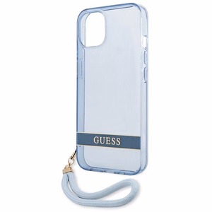 Guess GUHCP13MHTSGSB iPhone 13 6.1 dėklas telefonui, mėlynas, kietas, pusiau permatomas su dirželiu