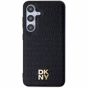 DKNY odinis rašto su metaliniu logotipu magnetinis dėklas telefonui Samsung Galaxy S24+ – juodas