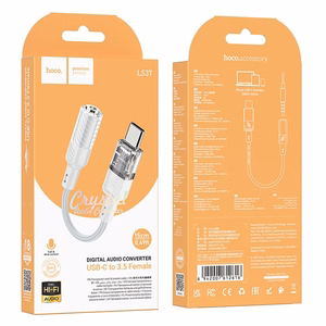 adapteris AUX USB C do Jack 3,5 mm Hoco 0,15 m LS37 transparentny pilkas