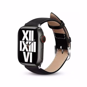 Crong Noble Band natūralios odos dirželis, skirtas Apple Watch 44 / 45 / 46 / 49 mm, „Black Noir“ spalvos