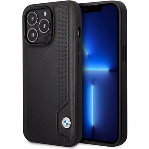 Dėklas telefonui BMW BMHCP14X22RBDK iPhone 14 Pro Max 6.7" juodas/juodas kietas dėklas odos mėlyni taškai
