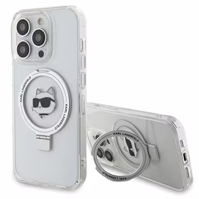 Karl Lagerfeld KLHMP15XHMRSCHH iPhone 15 Pro Max 6.7" baltas kietas dėklas su stovu Choupette Head MagSafe