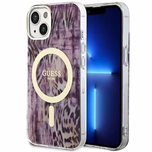 Guess Leopard Magnetinis dėklas telefonui iPhone 14 - rožinė