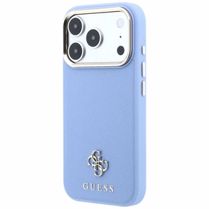 Guess Saffiano Small 4G & Classic Logo dėklas, skirtas iPhone 18 Pro / 17 Pro, suderinamas su MagSafe – šviesiai mėlynas