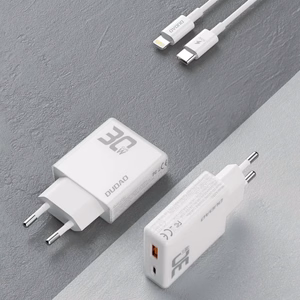 Įkroviklis Dudao A30EUL baltas 30W (1xPD / 1xQC3.0) + Type-C / Lightning laidas