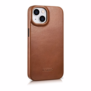 iCarer CE Oil Wax Premium odinis folio dėklas iPhone 14 Plus Magnetinis atverčiamas dėklas su MagSafe Rudas (AKI14220707-BN)