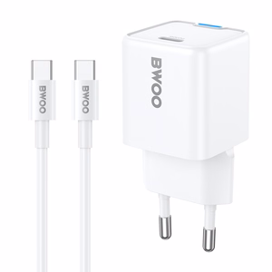 BWOO GaN PD 30W wall įkroviklis 1x USB-C port with 60W laidas USB-C 2A baltas
