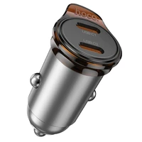 Automobilinis įkroviklis Hoco 2 x USB C PD QC3.0 45W NZ16B metalinis pilkas