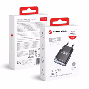 FORCELL F-ENERGY GaN III B135101-E itin plonas kelioninis įkroviklis 1 x Type C + USB A PD QC4.0 3A 35W juodas
