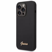 Guess GUHCP14XSLSMK iPhone 14 Pro Max 6.7" juodas kietasis dėklas silikoninis Vintage Gold Logo