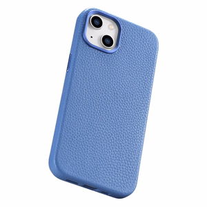 iCarer Litchi Premium odinis dėklas iPhone 14 Plus Magnetinis odinis dėklas su MagSafe Šviesiai mėlynas (WMI14220711-LB)