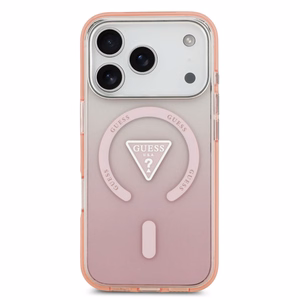 GUESS magnetinis dėklas telefonui IPHONE 17 Pro, suderinamas su MagSafe GUHMP17LHGTMLCGP (IML gradientinis dėklas su trikampiu logotipu) rožinis