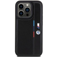BMW perforuotas trispalvės linijos dėklas telefonui iPhone 15 Pro Max - juodas