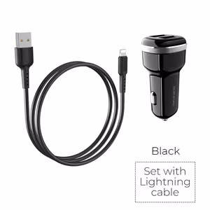 Borofone BZ13 Extreme car charger with 2 USB-A ports, 12 W, with Lightning cable, black