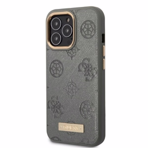 Guess GUHMP13LSAPSTG iPhone 13 Pro / 13 6.1" pilkas/pilkas kietas dėklas telefonui Peony Logo Plate Magnetinis MagSafe
