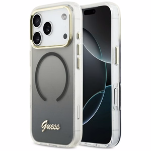 Guess IML Gradient Script Metal MagSafe Dėklas for iPhone 17 Pro Max - juodas