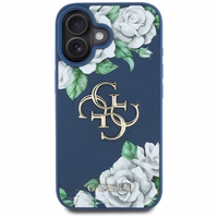 Guess Grained Roses Big 4G logo dėklas telefonui iPhone 16 - mėlynas