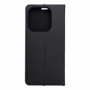 LUNA Book Carbon dėklas telefonui XIAOMI Redmi Note 14 4G (GLOBAL - 164,84mm x 78,15mm x 8,16mm) juodas