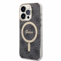 Rinkinys Guess GUBPP14LH4EACSK dėklas + įkroviklis iPhone 14 Pro 6.1" juodas kietas dėklas su 4G raštu Magnetinis